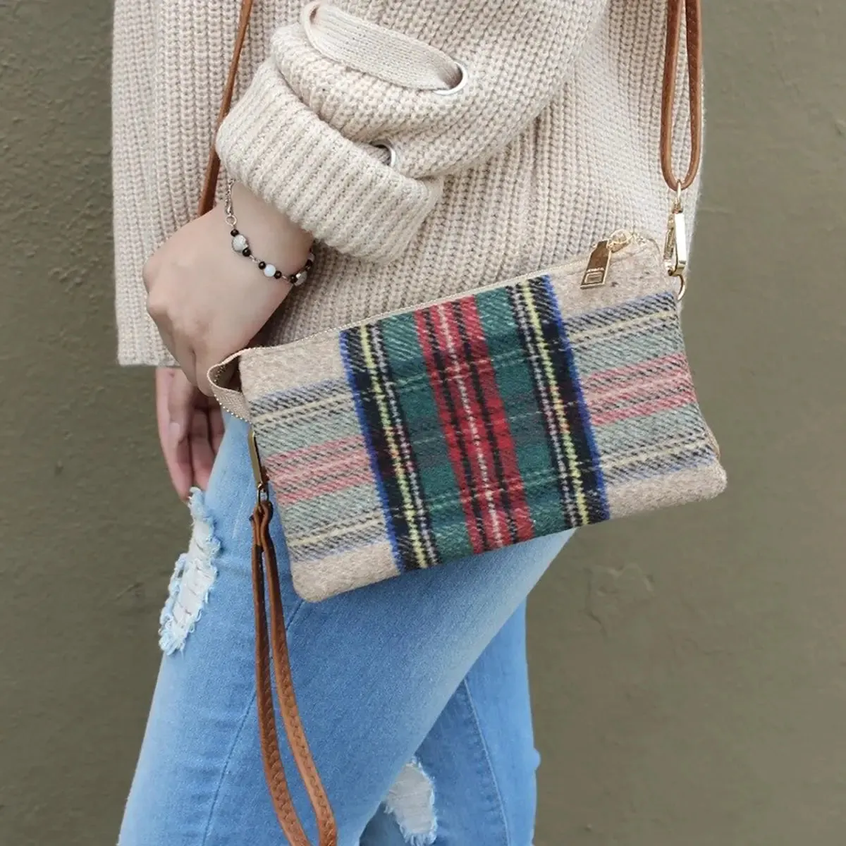 Riley 3 Compartment Crossbody/Wristlet - Red & Black Plaid