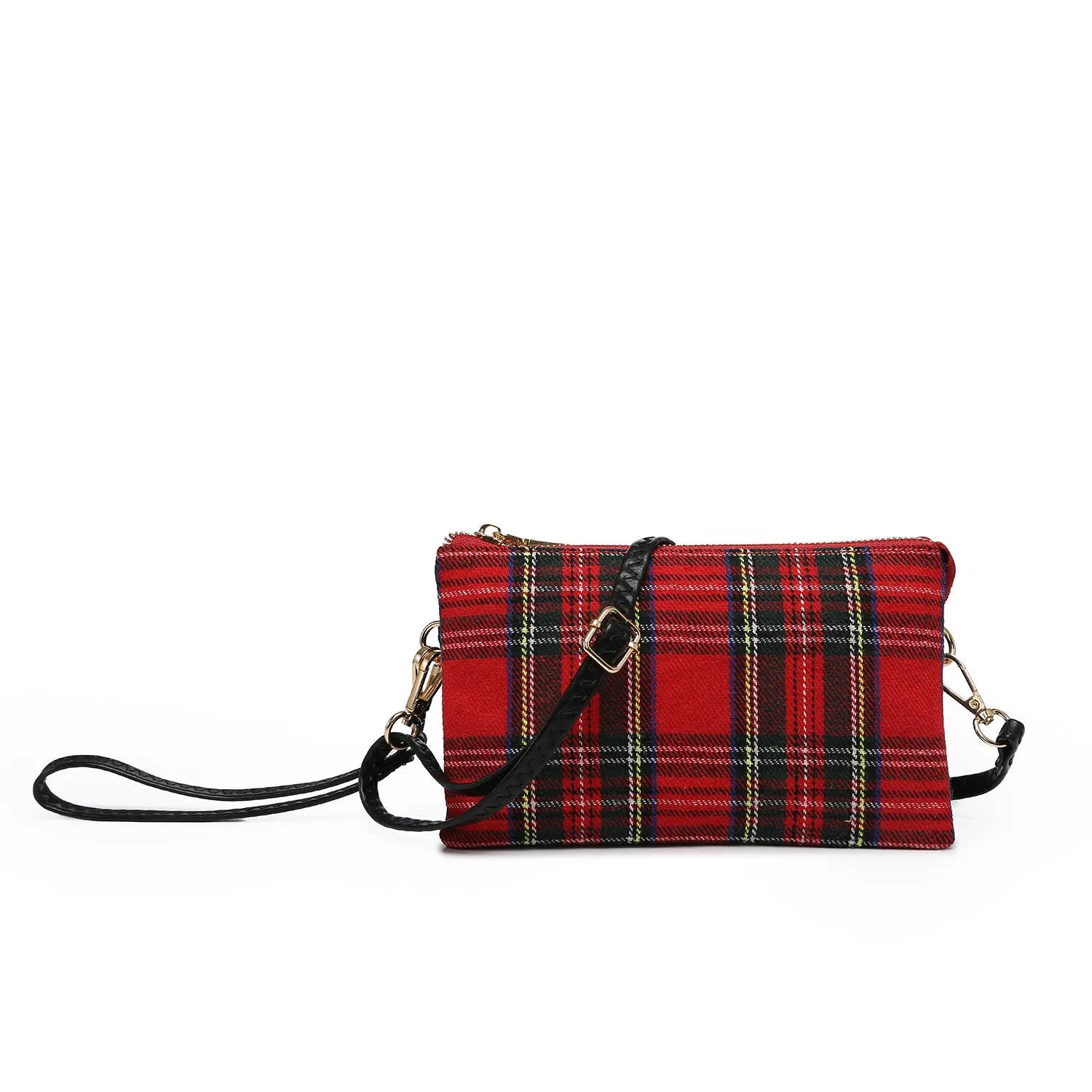 Riley 3 Compartment Crossbody/Wristlet - Red & Black Plaid