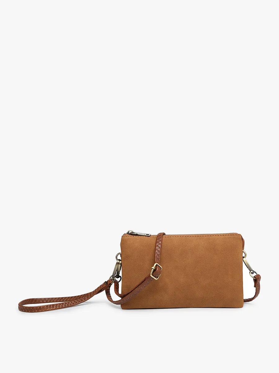 Riley Suede 3 Compartment Crossbody/Wristlet - Brown Suede