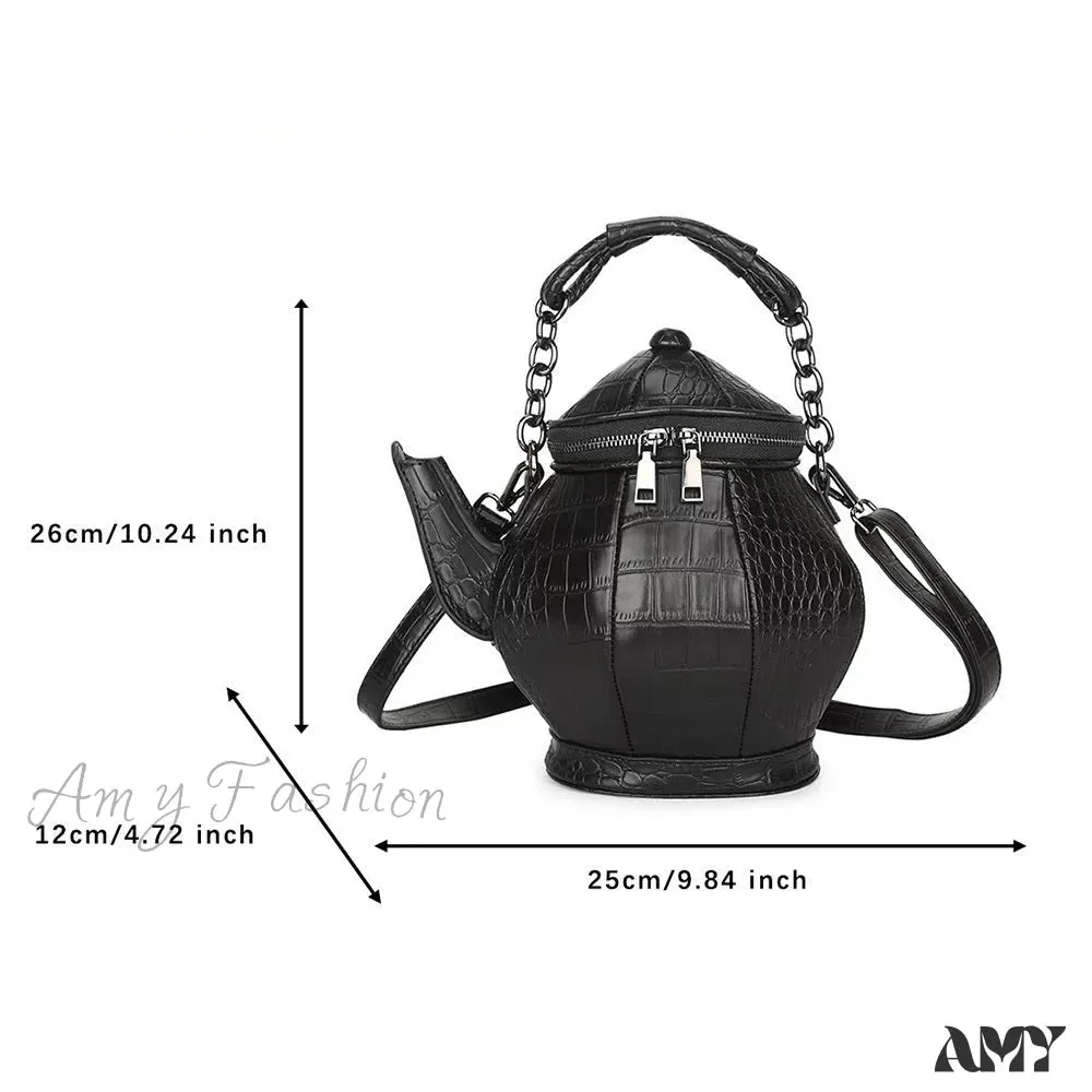 Shaped Fashion Bag Funny Gothic Stone Personalized Teapot Pattern Leather