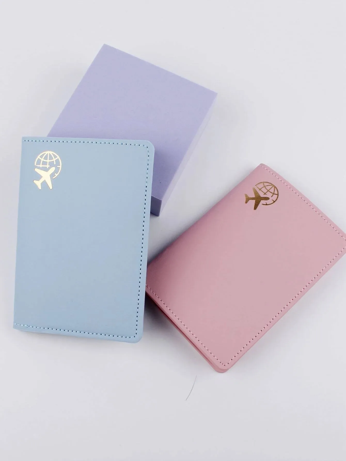 Shein 2pcs Earth & Airplane Print Passport Case