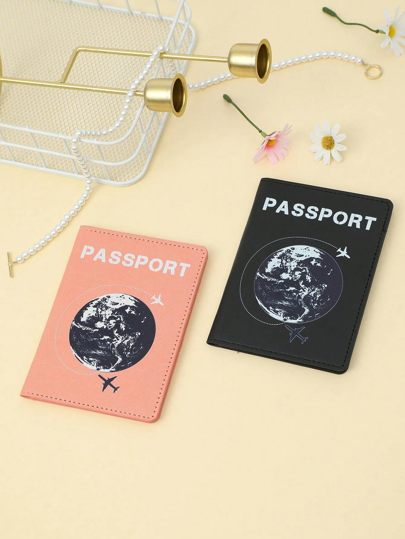 SHEIN Cartoon Airplane, Earth, And Letter Print Travel Passport Holder For Men And Women Students