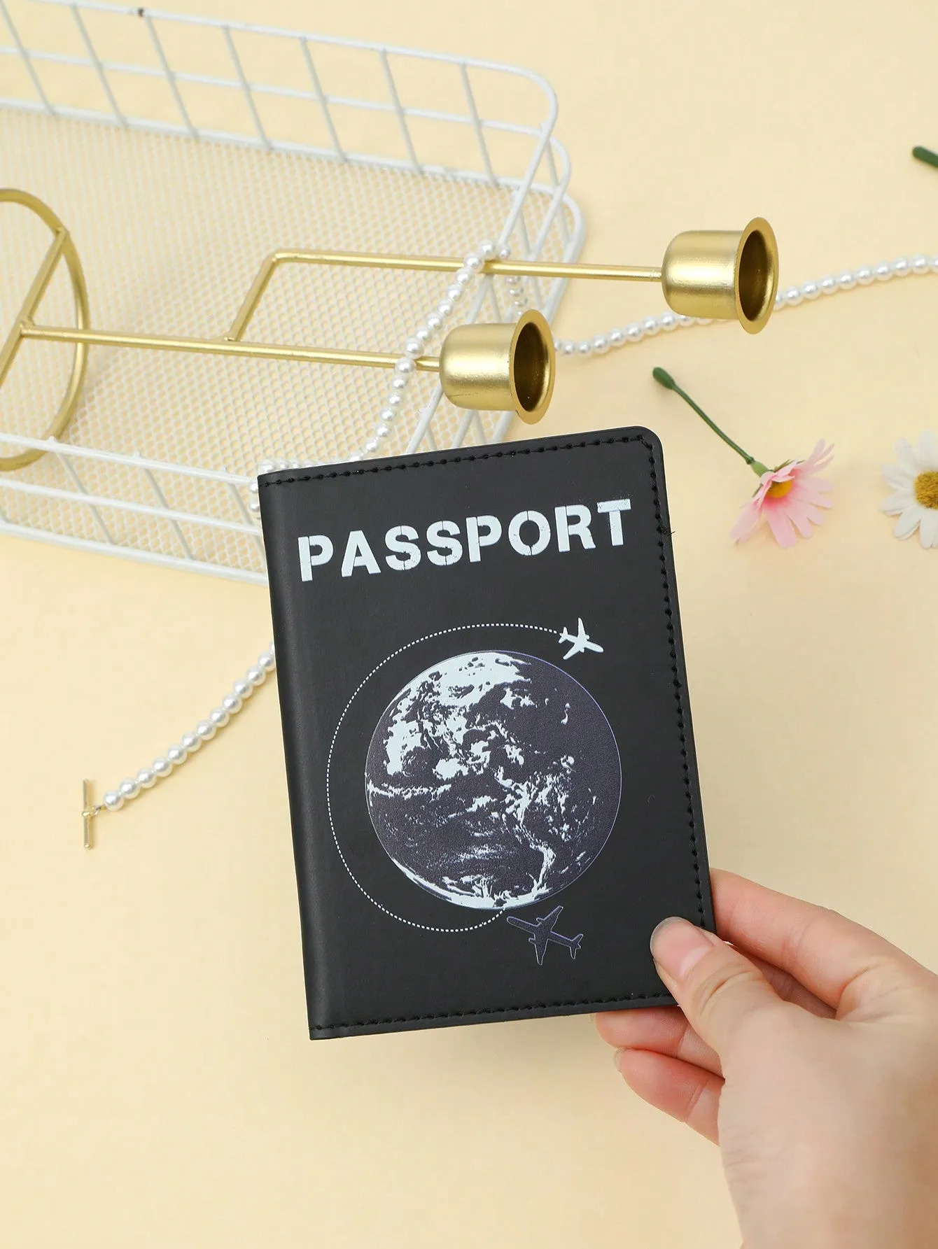 SHEIN Cartoon Airplane, Earth, And Letter Print Travel Passport Holder For Men And Women Students