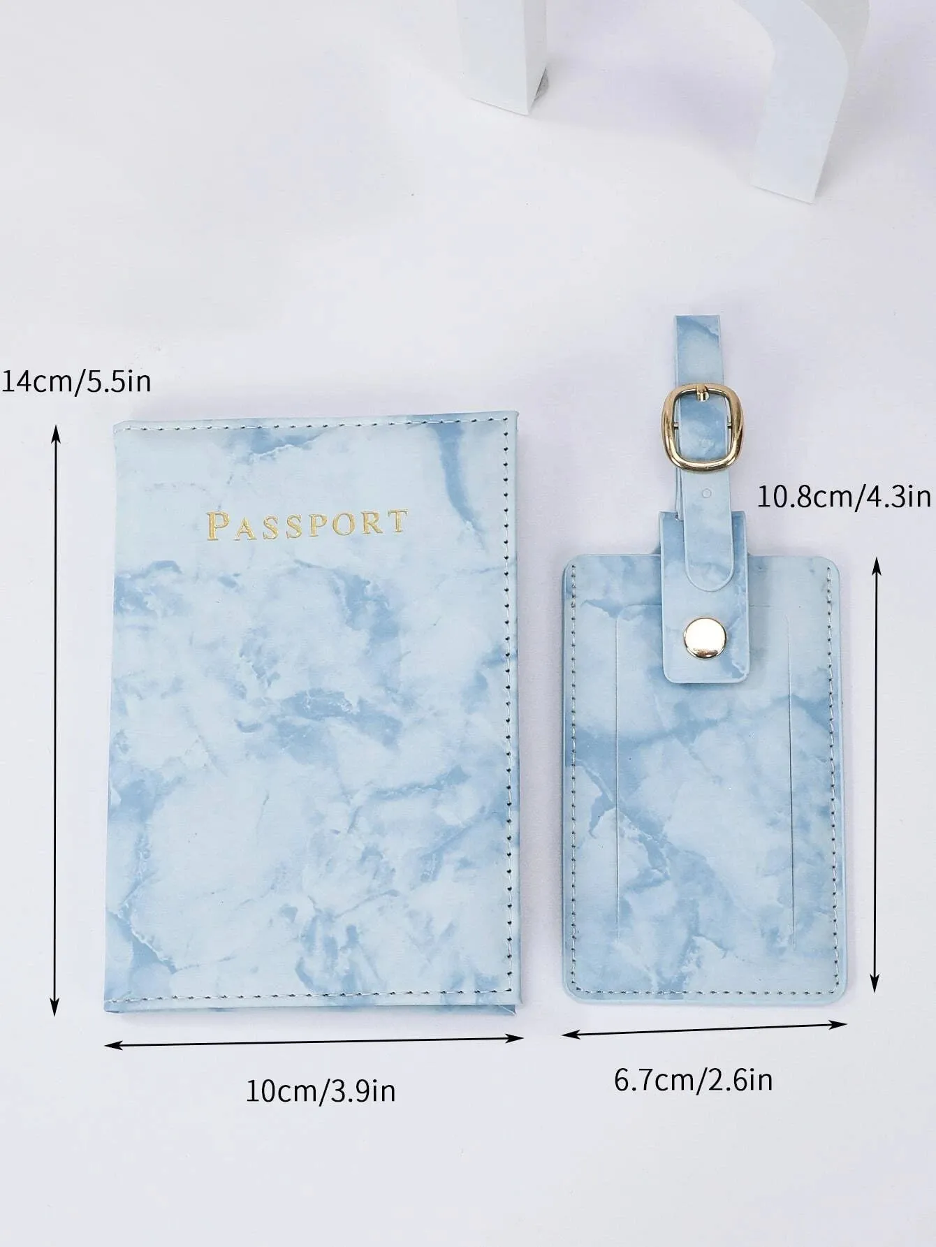 SHEIN Letter Graphic Marble Pattern Passport Case With Luggage Tag