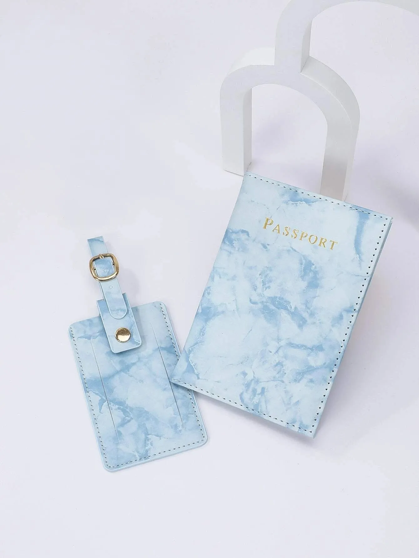 SHEIN Letter Graphic Marble Pattern Passport Case With Luggage Tag