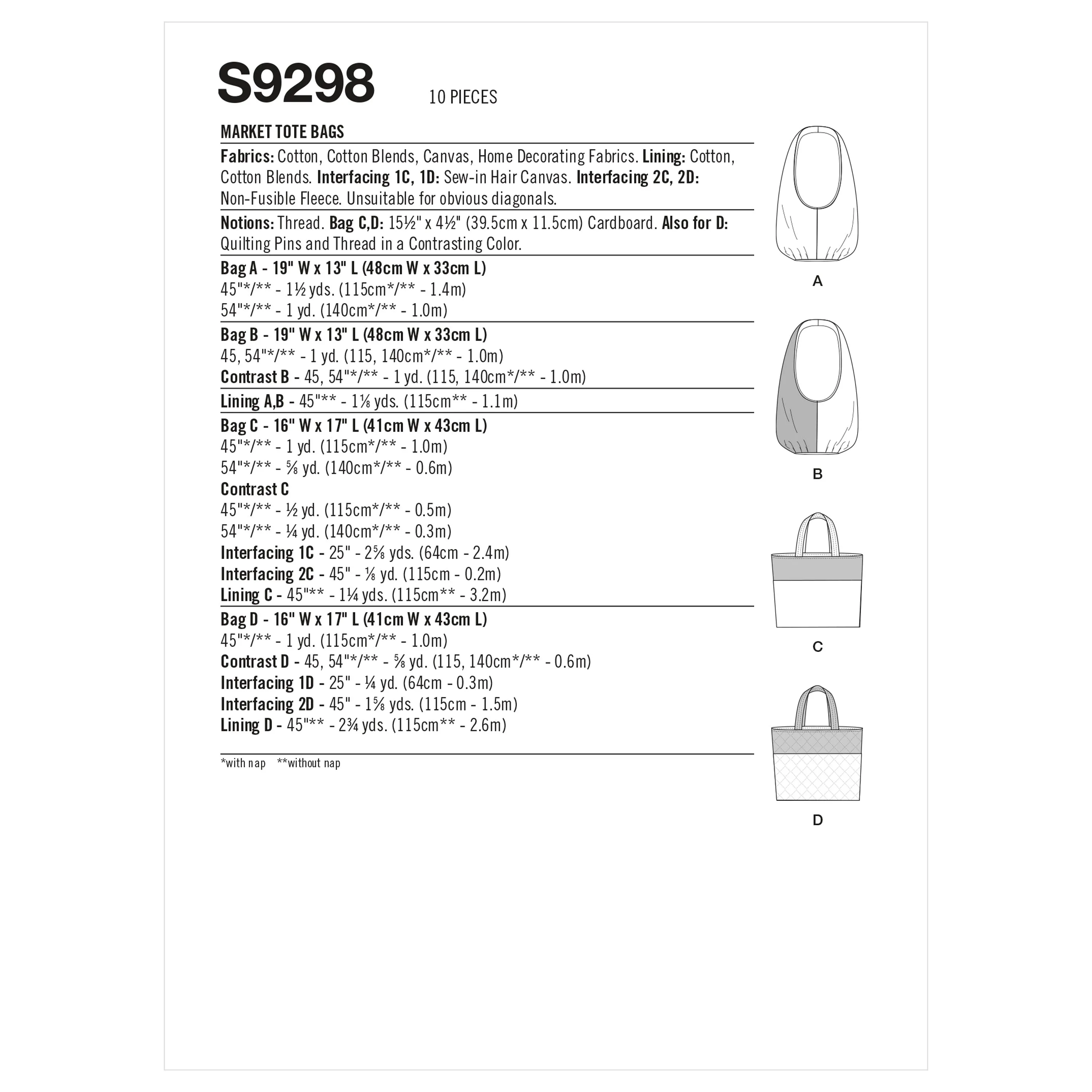 Simplicity Pattern 9298 Market Tote Bags