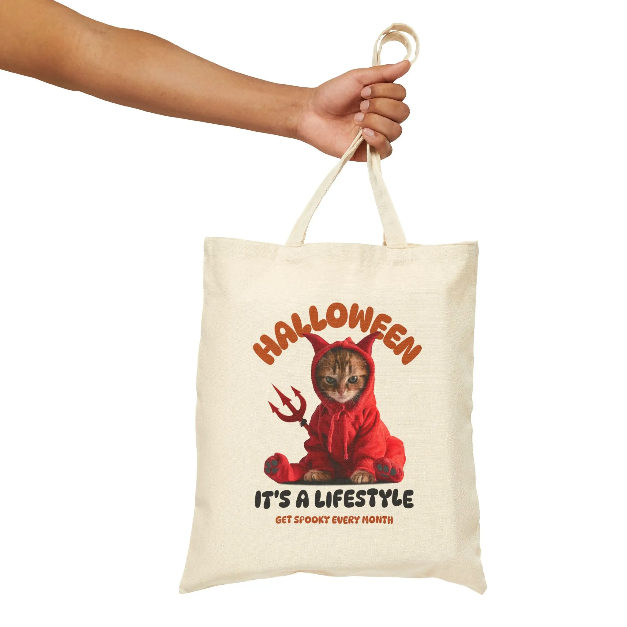 Spooky Cat Cotton Canvas Tote Bag