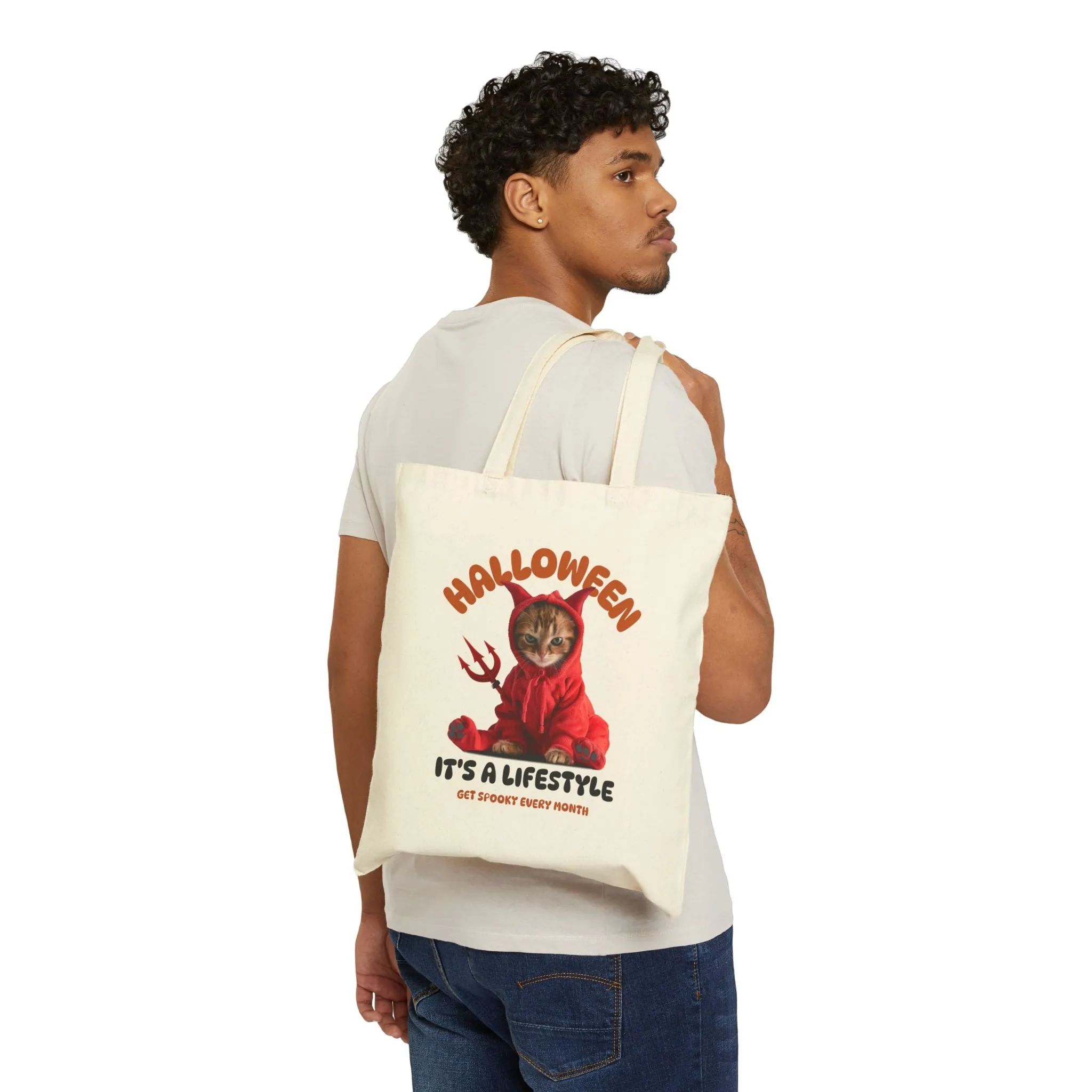 Spooky Cat Cotton Canvas Tote Bag