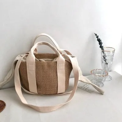 Straw Handmade Woven Basket Bolsa Tote Summer Bohemian Beach Lady Handbag