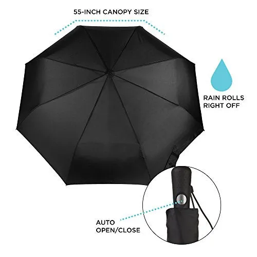 Totes Blue Line Golf Size Auto Open Close Umbrella - Black