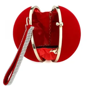 Unique Velvet Iron-On Lady Handbag Red Shoulder Clutch Bag Spherical Evening Bags