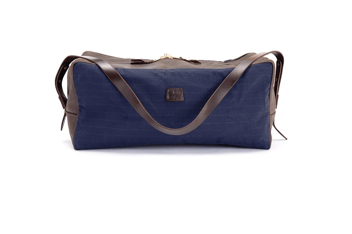 Weekend Warrior Travel Bag - Navy Canvas & Chocolate Leather