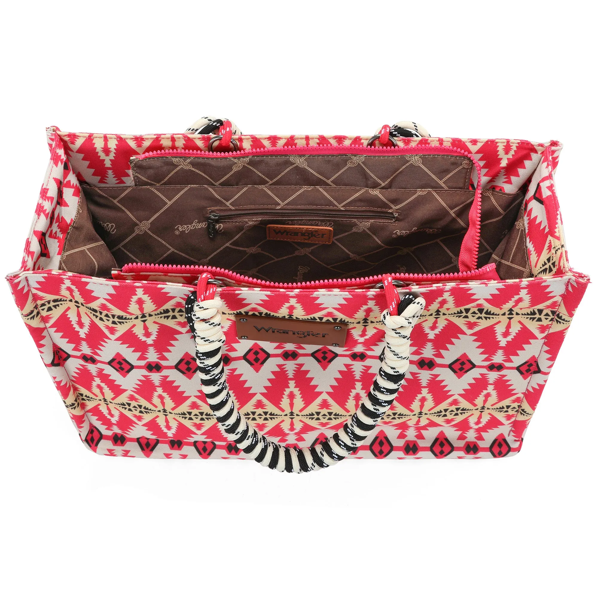 WG284-8119A Wrangler Southwestern Print  Dual Sided Print Canvas Wide Tote -Hot Pink 1