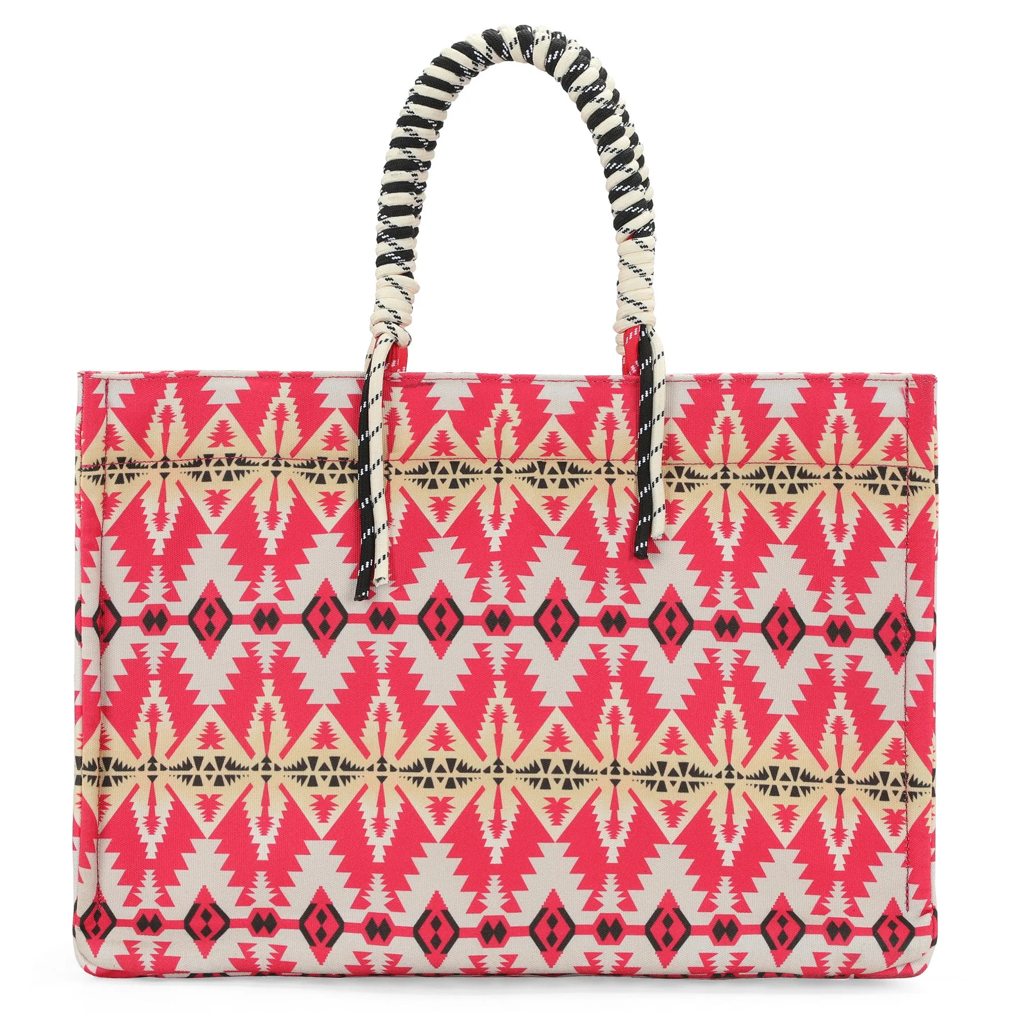 WG284-8119A Wrangler Southwestern Print  Dual Sided Print Canvas Wide Tote -Hot Pink 1