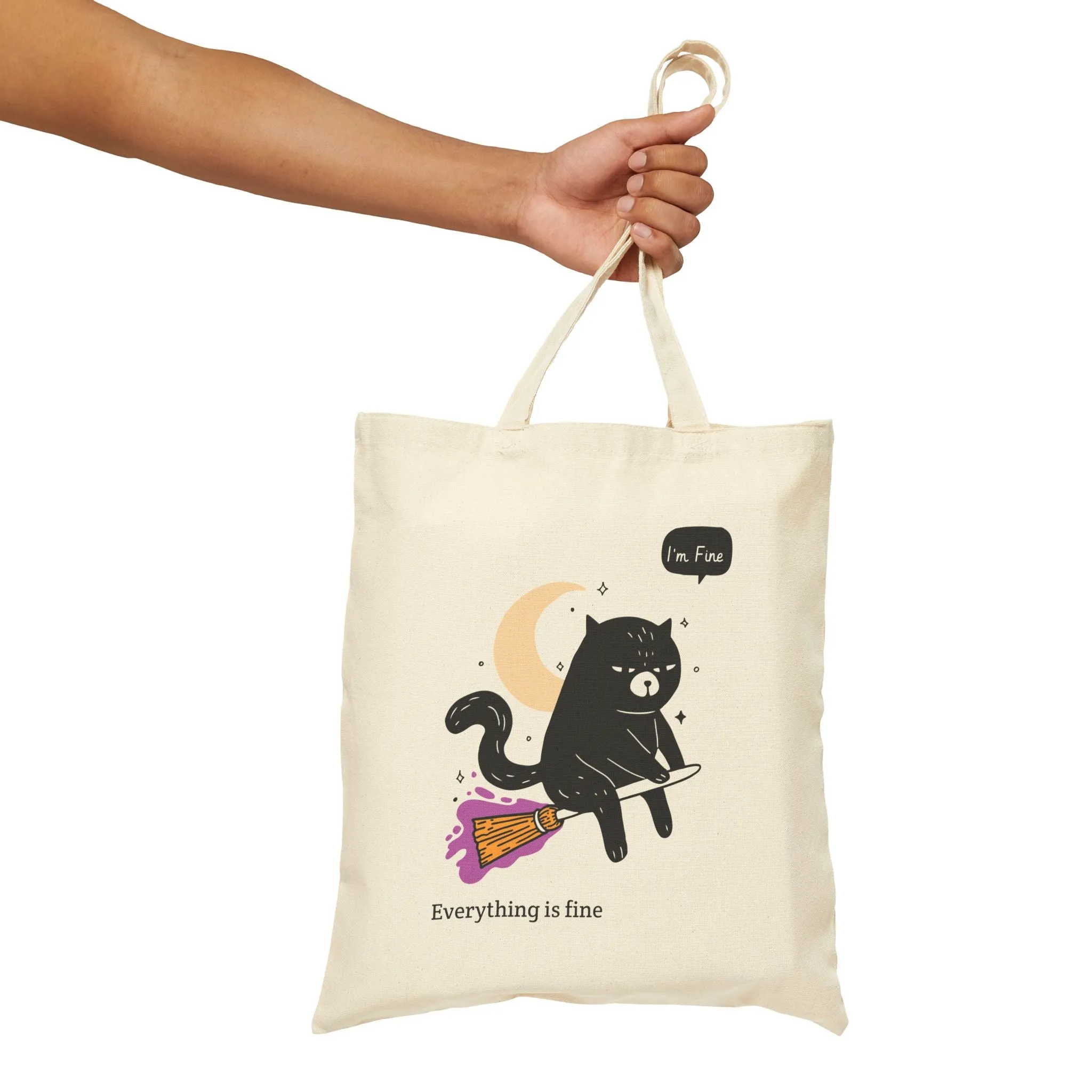 Witchy Cat Cotton Canvas Tote Bag