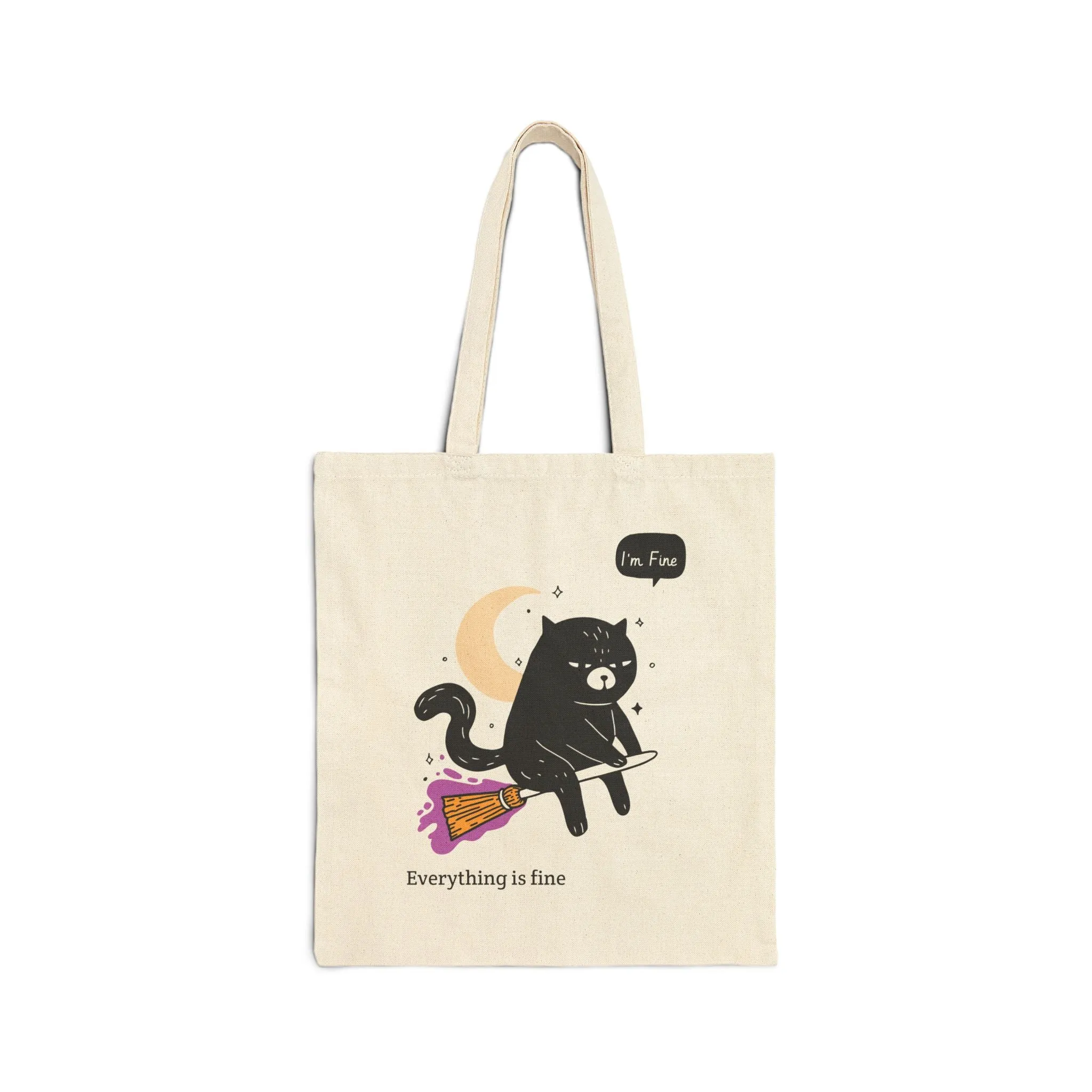 Witchy Cat Cotton Canvas Tote Bag