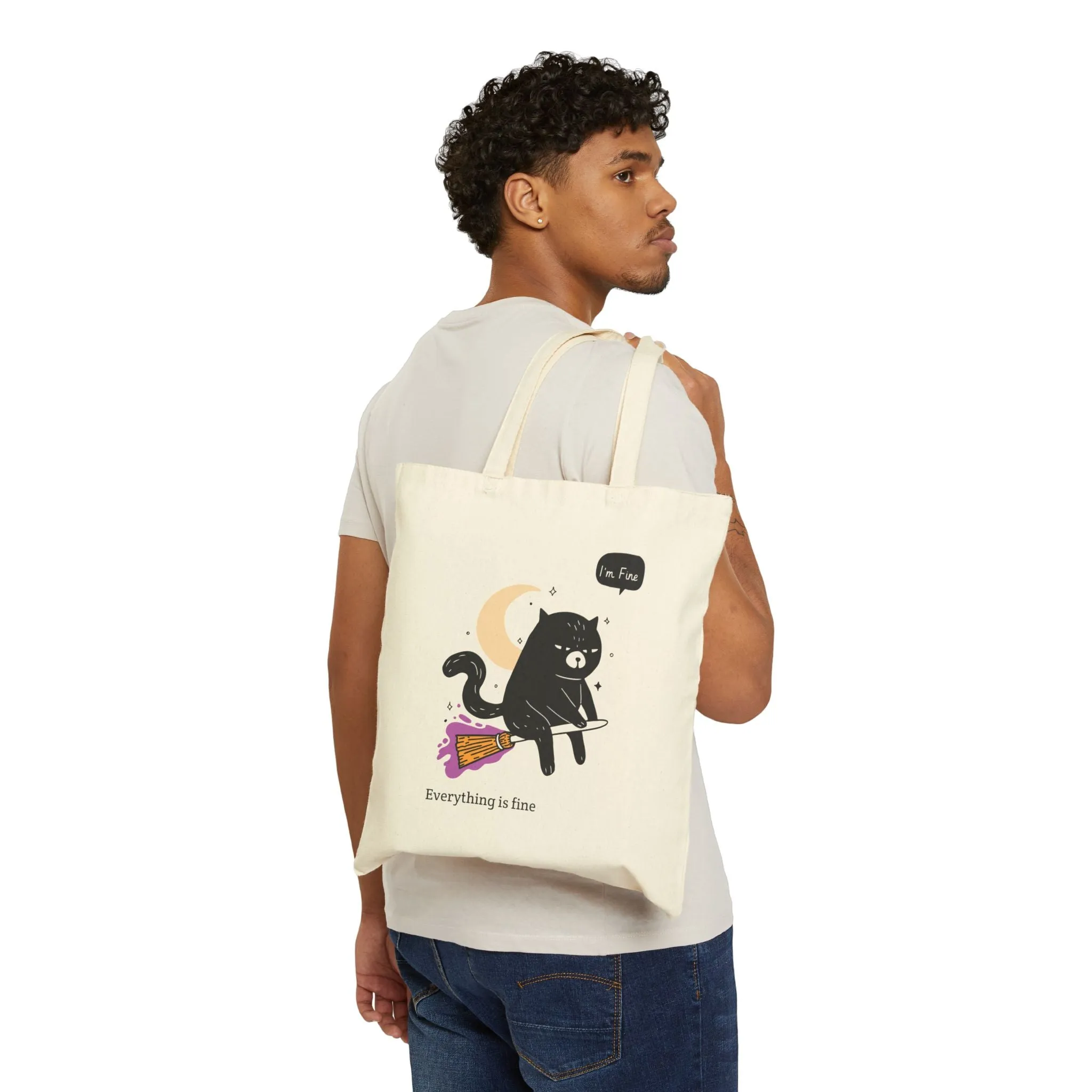 Witchy Cat Cotton Canvas Tote Bag