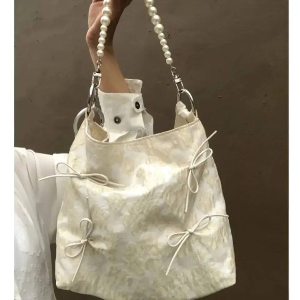 Women Bag Vintage Canvas Bucket Korean New Fashion Shoulder Bags Handbags Beading Hasp High-Capacity Girls Bag Designer Bags