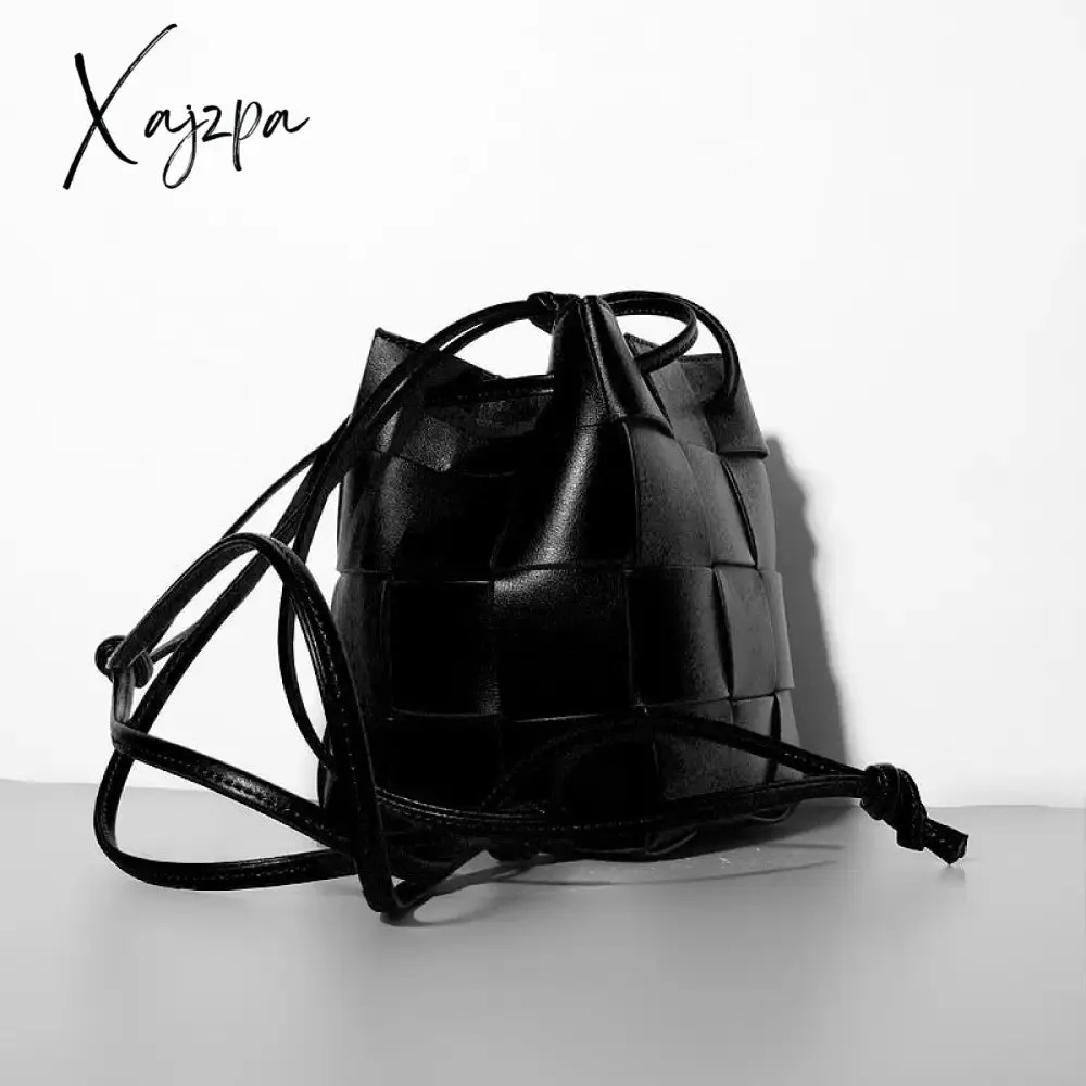 Xajzpa - Mini Drawstring Bucket Bag Luxury Designer Women&#39;s Shoulder Bag Cow Leather Small Handbags Fashion CrossBody Bag High Quality