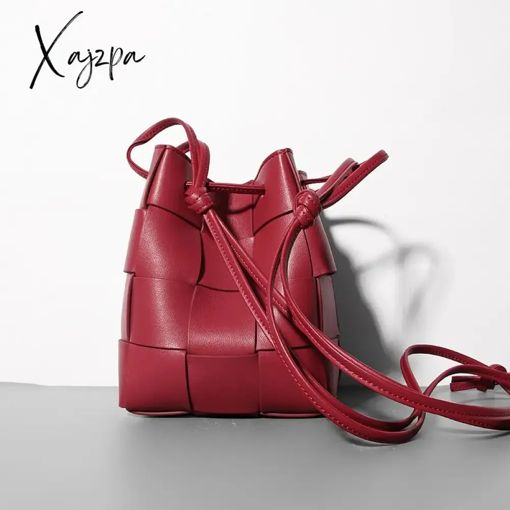 Xajzpa - Mini Drawstring Bucket Bag Luxury Designer Women&#39;s Shoulder Bag Cow Leather Small Handbags Fashion CrossBody Bag High Quality