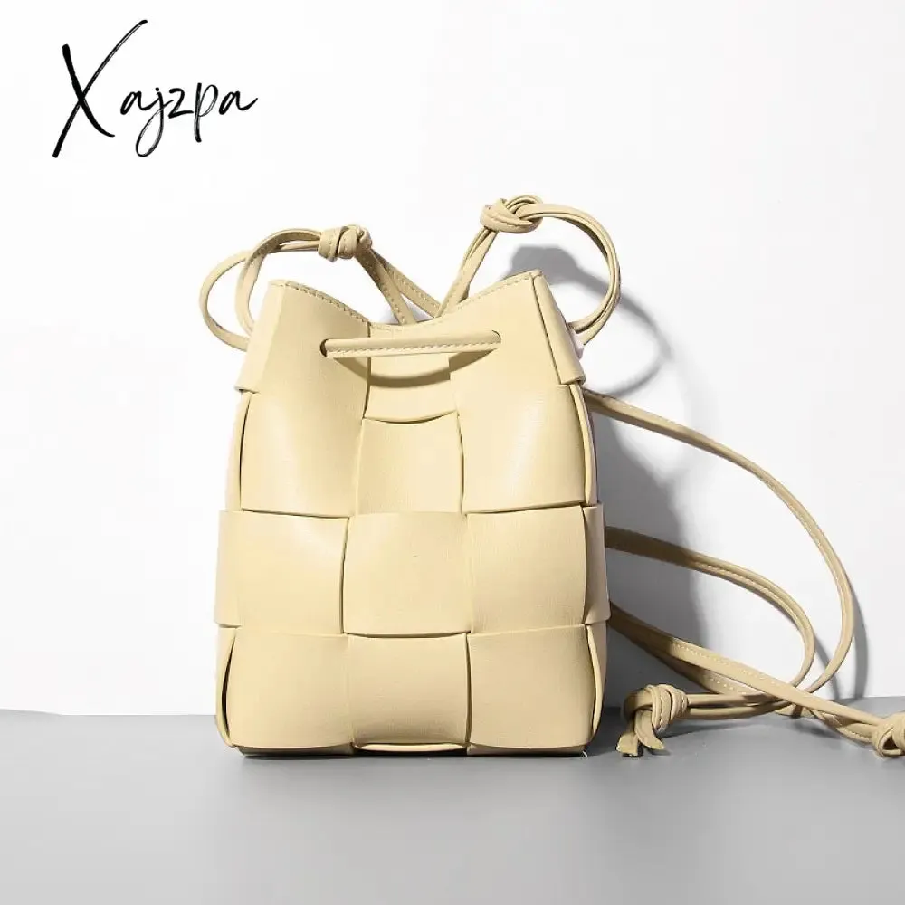 Xajzpa - Mini Drawstring Bucket Bag Luxury Designer Women&#39;s Shoulder Bag Cow Leather Small Handbags Fashion CrossBody Bag High Quality