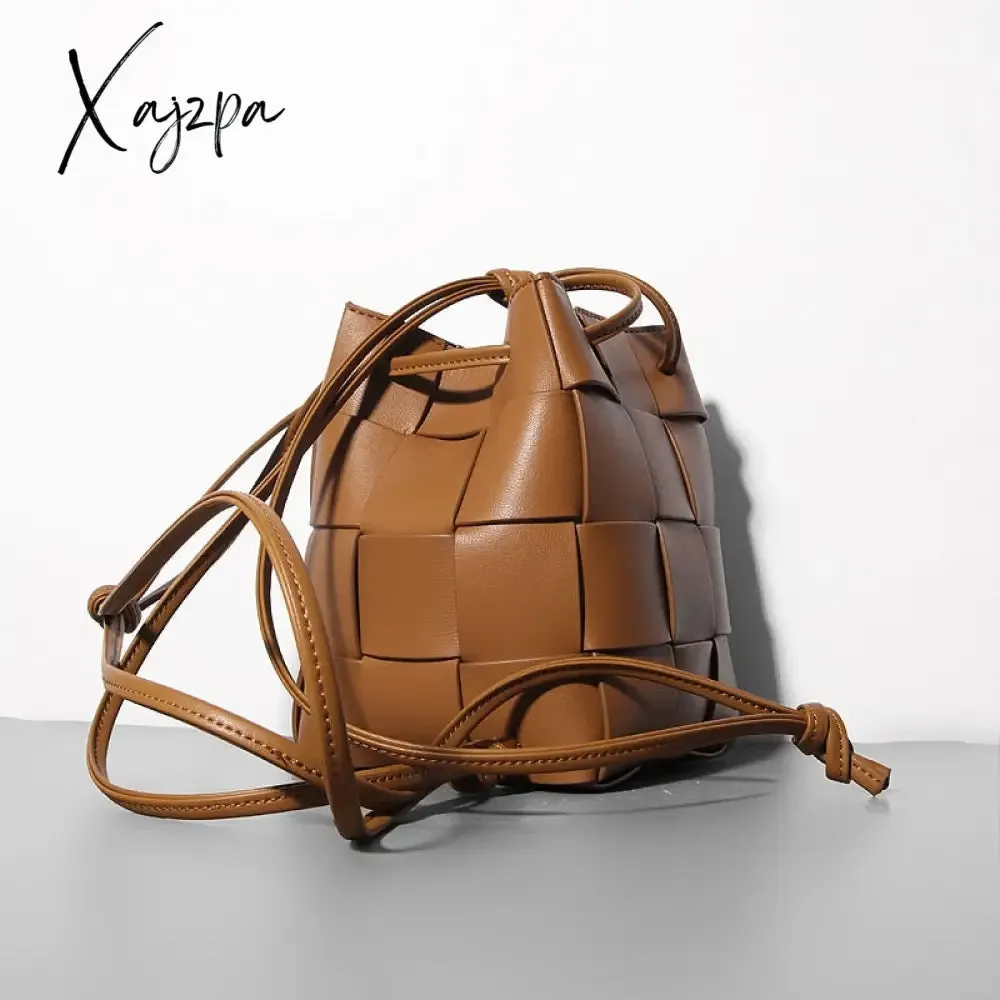 Xajzpa - Mini Drawstring Bucket Bag Luxury Designer Women&#39;s Shoulder Bag Cow Leather Small Handbags Fashion CrossBody Bag High Quality