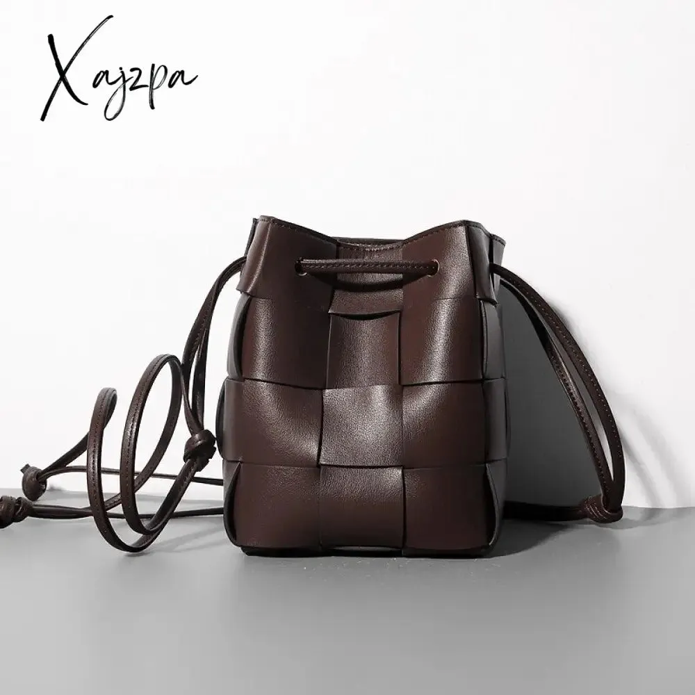 Xajzpa - Mini Drawstring Bucket Bag Luxury Designer Women&#39;s Shoulder Bag Cow Leather Small Handbags Fashion CrossBody Bag High Quality